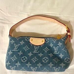 Louis Vuitton Denim Monogram Shoulder Bag - Blue with Natural Leather